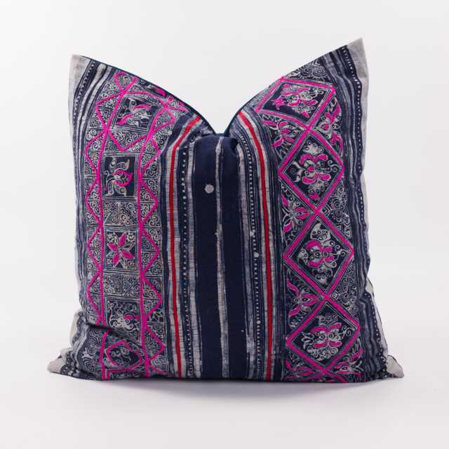 Indigo Dyed Hmong Pillow Cover, Ethnic Embroidery Accent, 22x22 - image 1