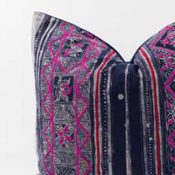 Indigo Dyed Hmong Pillow Cover, Ethnic Embroidery Accent, 22x22 - thumbnail 2