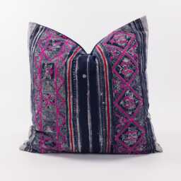 Indigo Dyed Hmong Pillow Cover, Ethnic Embroidery Accent, 22x22 - thumbnail 1