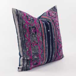 Indigo Dyed Hmong Pillow Cover, Ethnic Embroidery Accent, 22x22 - thumbnail 3