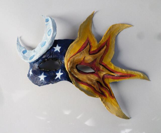 Sun & Moon Half Mask, Space, Cosmos, Stars, Masquerade Style, Paper Mache, Wearable - image 1