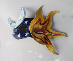 Sun & Moon Half Mask, Space, Cosmos, Stars, Masquerade Style, Paper Mache, Wearable - thumbnail 1