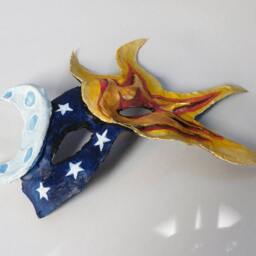 Sun & Moon Half Mask, Space, Cosmos, Stars, Masquerade Style, Paper Mache, Wearable - thumbnail 4