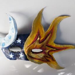 Sun & Moon Half Mask, Space, Cosmos, Stars, Masquerade Style, Paper Mache, Wearable - thumbnail 3