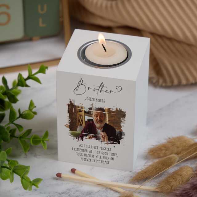 Memorial Brother Tea Light Holder Bereavement Sympathy Gift With Photo - image 1