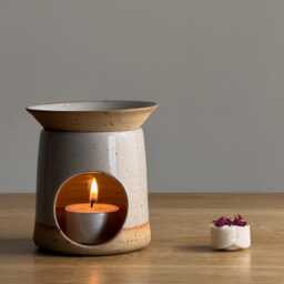 Handmade Stoneware White Oil Burner - Artisan Candle Holder Ceramic Melter Pottery Wax Melt Burner- Essential Aromatherapy Gift - thumbnail 1