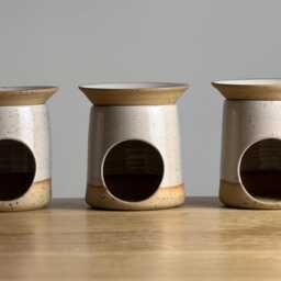 Handmade Stoneware White Oil Burner - Artisan Candle Holder Ceramic Melter Pottery Wax Melt Burner- Essential Aromatherapy Gift - thumbnail 3