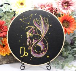 Capricorn Zodiac Wall Art - Celestial Embroidery Hoop Constellation Home D??cor - thumbnail 1