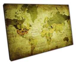 Vintage Green World Map Canvas Print - Retro Wall Art For Home, Office, Travel Enthusiasts & Globetrotters - thumbnail 1