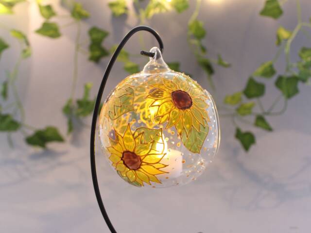 Sunflower Candle Holder, Hand Painted Glass Lentern , Bauble Handmade Unique Gift For Her, For Grandma - image 1