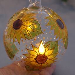 Sunflower Candle Holder, Hand Painted Glass Lentern , Bauble Handmade Unique Gift For Her, For Grandma - thumbnail 3