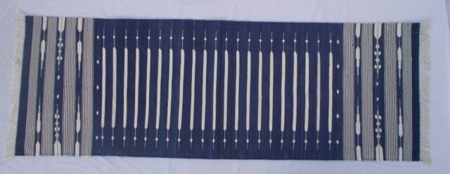 2x6 Cotton Blue & White Stripes Hand Woven Runner Rug - Beautiful - image 1