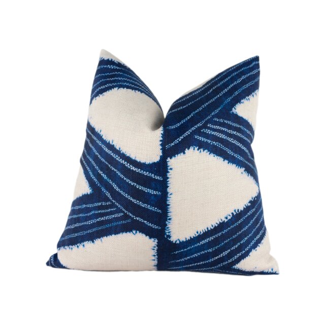 Zoffany - Kanoko Indigo Abstract Japanese Inspired Shibori Zig Zag Cushion Cover Handmade Throw Pillow Designer Home Decor - image 1