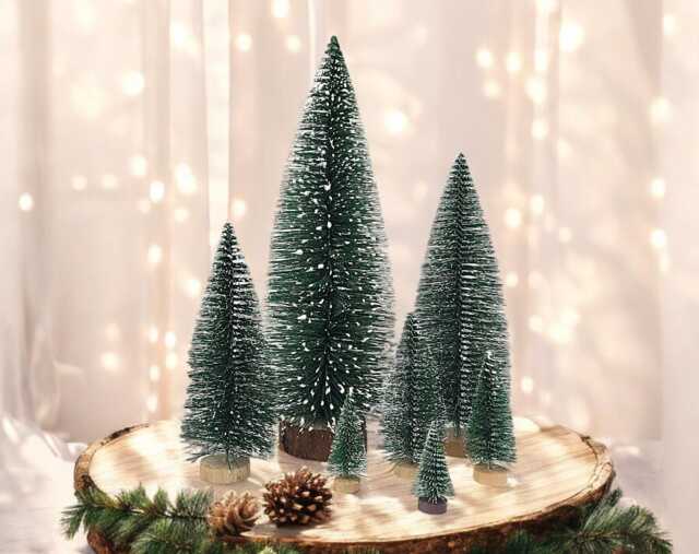 Snowy Green Miniature Christmas Tree Sisal Bottle Brush Tree - image 1