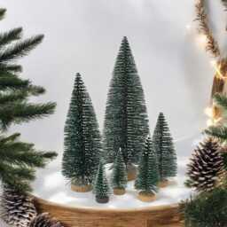 Snowy Green Miniature Christmas Tree Sisal Bottle Brush Tree - thumbnail 3