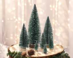 Snowy Green Miniature Christmas Tree Sisal Bottle Brush Tree - thumbnail 1