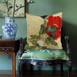 Red Peony Cushion Cover - 45x45cm - Cotton Linen Throw Pillow Chinese Botanical Art-Inspired Home Decor - thumbnail 1
