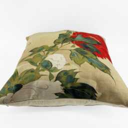Red Peony Cushion Cover - 45x45cm - Cotton Linen Throw Pillow Chinese Botanical Art-Inspired Home Decor - thumbnail 2