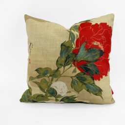 Red Peony Cushion Cover - 45x45cm - Cotton Linen Throw Pillow Chinese Botanical Art-Inspired Home Decor - thumbnail 3