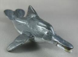 Hand Painted River Stone Dolphin Sculpture, Signed Art - thumbnail 1