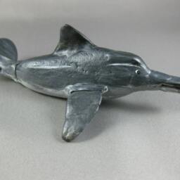 Hand Painted River Stone Dolphin Sculpture, Signed Art - thumbnail 2