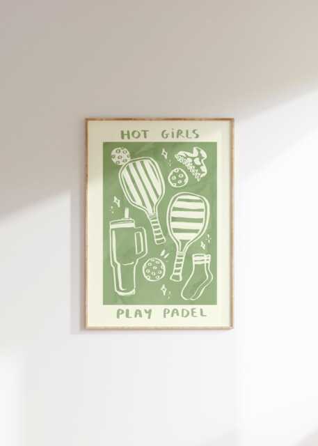 Hot Girls Play Padel Wall Print - Sports Illustration Health & Fitness Art Gifts For Pickleball Racket Paddle Tennis - image 1