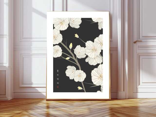 Japanese Art Print, Flower Poster, Floral Prints, Wall Art, Abstract Print Botanical - image 1