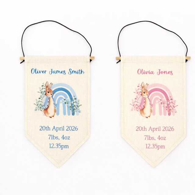 Personalised Baby Name Pennant Banner Birth Announcement - Nursery Wall Hanging New Gift - image 1