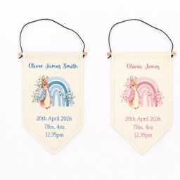 Personalised Baby Name Pennant Banner Birth Announcement - Nursery Wall Hanging New Gift - thumbnail 1
