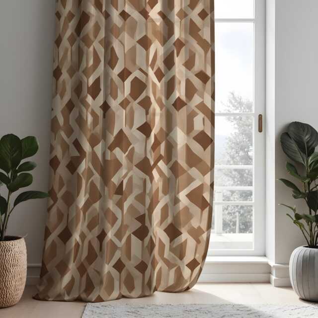 Brown Geometric Curtains, Modern Pattern Window Drapes, Custom Made Panels For Living Room Or Bedroom - image 1