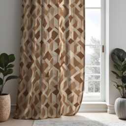 Brown Geometric Curtains, Modern Pattern Window Drapes, Custom Made Panels For Living Room Or Bedroom