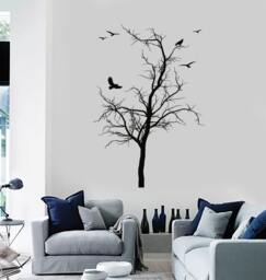 Gothic Tree Wall Vinyl Decal Bare Branch Birds Nature Room Decor Sticker 2305Di - thumbnail 1