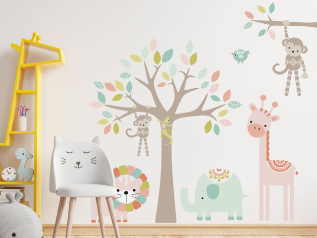 Pastel Nursery Safari Wall Sticker Pack, Jungle Wall Sticker, Cute Decal, Decal - image 1