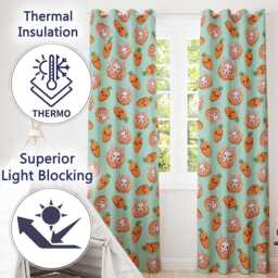 Cute Kawaii Bunny With Carrot Donut Seamless Pattern Mint Background Readymade Eyelet Ring Top Thermal 100% Blackout Curtains - thumbnail 3