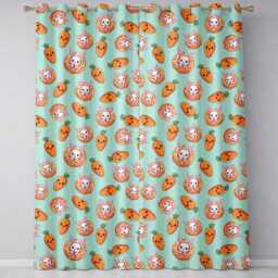 Cute Kawaii Bunny With Carrot Donut Seamless Pattern Mint Background Readymade Eyelet Ring Top Thermal 100% Blackout Curtains - thumbnail 2
