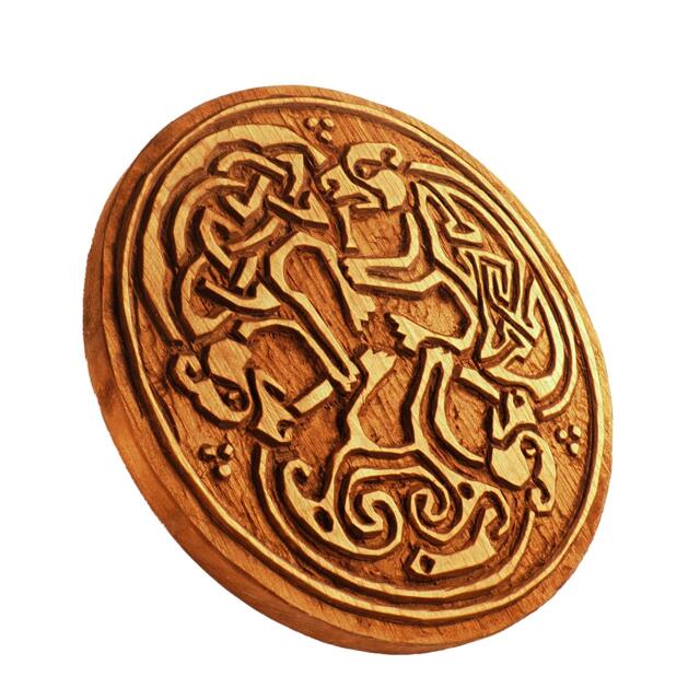 Hand Carved Wooden Book Of Kells Wall Art, Celtic Dogs - image 1