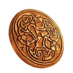 Hand Carved Wooden Book Of Kells Wall Art, Celtic Dogs - thumbnail 1