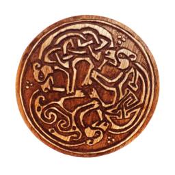 Hand Carved Wooden Book Of Kells Wall Art, Celtic Dogs - thumbnail 2