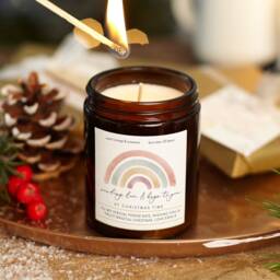 Personalised Christmas Candle Love & Hugs, Soy Wax, Rainbow Design - thumbnail 2