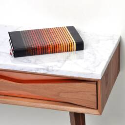 Walnut Hallway Console Table, Marble Top, Copper Drawers, Mid-Century Modern - thumbnail 3
