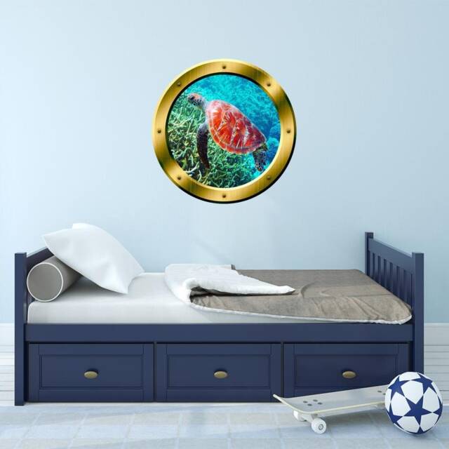 Sea Turtle Window Porthole Coral Reef Vinyl Wall Decal - Vwaq Gp31 - image 1