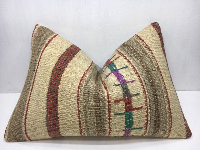 Vintage Turkish Kilim Pillow Cover, Bohemian Accent Throw, 16x24 - image 1