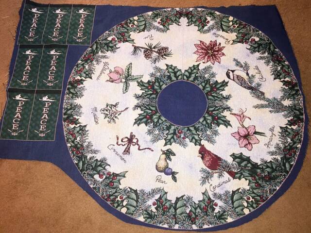 Botanical Christmas Cardinal Holly Crafters Unfinished Tapestry Tree Skirt Fabric Remnant