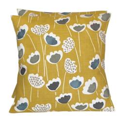2 X Clara Floral Saffron Yellow & Grey Cushion Covers 16