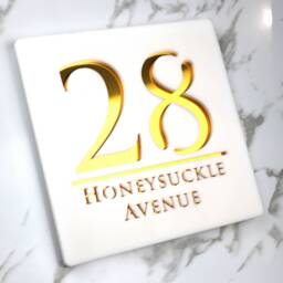 K Smart Sign - Bellissima S1 Laser Cut Matt White & Gold Mirror Floating House Signs Door Number Plaques 180mm X 180mm - thumbnail 2