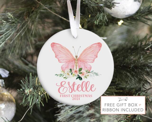 Butterfly Christmas Ornament, Baby First Christmas, Stocking Stuffer, Decor, Gift, Personalized - image 1