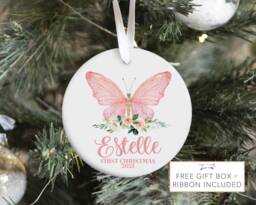 Butterfly Christmas Ornament, Baby First Christmas, Stocking Stuffer, Decor, Gift, Personalized - thumbnail 1