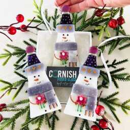 Unique Fused Glass Snowman Christmas Tree Decoration, Snowman Cornish Fused Glass - thumbnail 4