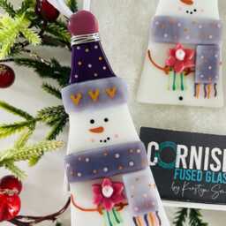 Unique Fused Glass Snowman Christmas Tree Decoration, Snowman Cornish Fused Glass - thumbnail 2