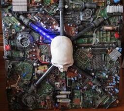 Wall Panel Art Cyborg Skull With Electronics & Flowing Leds - thumbnail 1